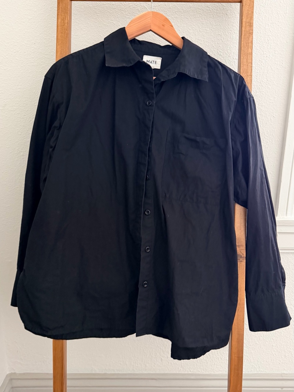 Mate The Label Organic Poplin Long Sleeve Button Down Jet Black - Picture 2 of 6